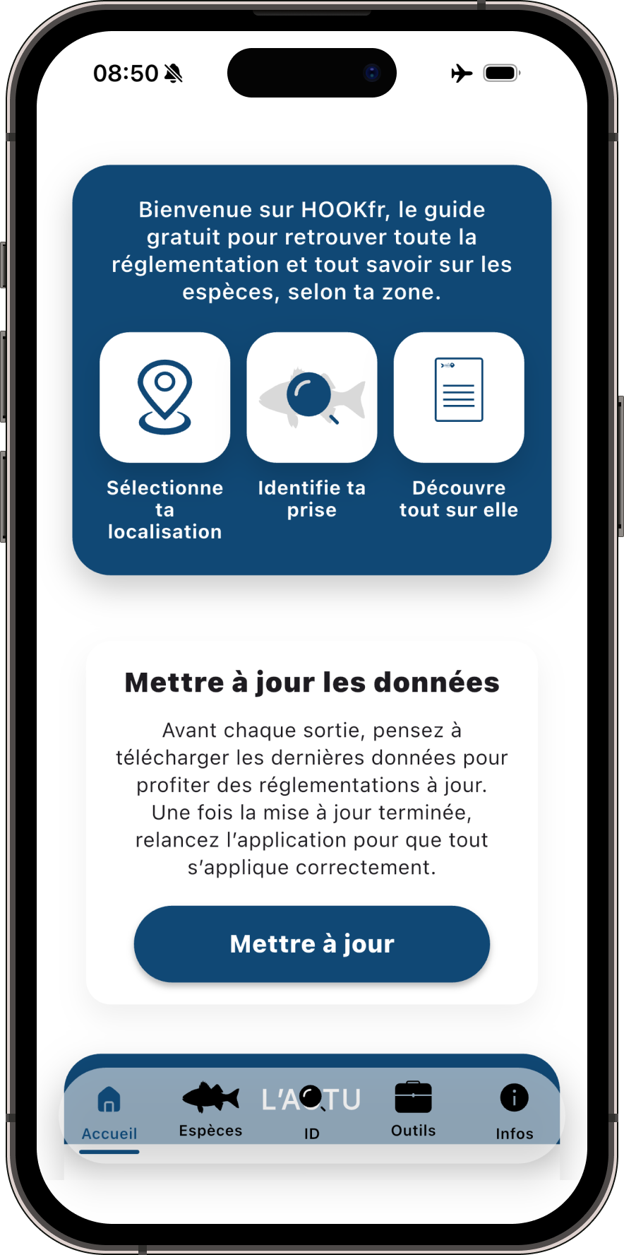 Accueil de l'application HOOKfr