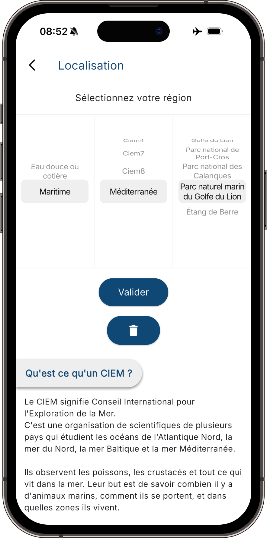 Choix de la localisation et zones CIEM dans HOOKfr