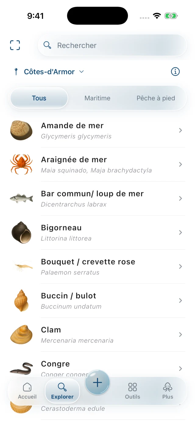 Recherche et liste illustrée des espèces dans HOOKfr