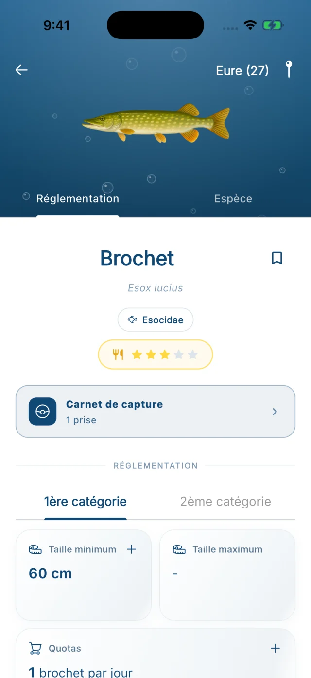 Réglementation du brochet dans la nouvelle interface HOOKfr